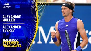 Alexandre Muller vs Alexander Zverev Extended Highlights  2024 US Open Round 2 [upl. by Ardith]