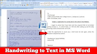 Handwriting to Text convert in MS Word  Photo se Text me kaise convert kare MS Word me [upl. by Yborian]