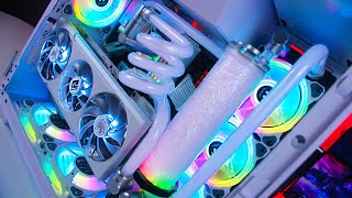 The ALL WHITE Custom Water Cooled RGB Gaming PC Build [upl. by Estis]