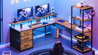 How to Install  Sikaic 55 Inches LED L Shaped Reversible Gaming Desk With Drawers Brown [upl. by Assenaj760]