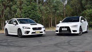 2016 Subaru WRX STI vs Mitsubishi Lancer Evolution X 0100kmh engine sound [upl. by Shelly]