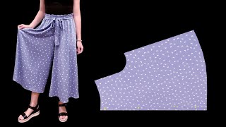 Very easy Culottes pants cutting and sewing  DIY Culottes trousers skirt pants divided skirt [upl. by Migeon]