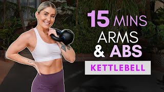 15 Min Kettlebell ARMS amp ABS Beginner Friendly Workout Vocal Instructions  At Home or Gym [upl. by Tamah94]