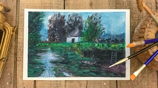 How to Paint a Spring lake View acrylic Painting landscape painting for beginners [upl. by Fornof]