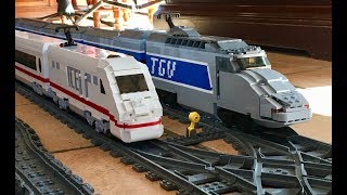 LEGO TGV and DB ICE 2 models on a long curves double loop layout [upl. by Idurt]