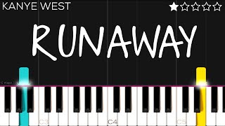 Kanye West  Runaway ft Plusha T  EASY Piano Tutorial [upl. by Ellenahs]