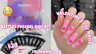 TRYING A BEETLES VALENTINE’S DAY POLYGEL NAIL STARTER KIT FROM AMAZON  POLYGEL USING DUAL FROMS [upl. by Shepperd873]