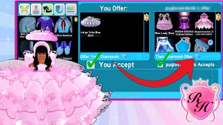 WHAT WILL PEOPLE GIVE ME FOR THE LARGE TRAIN BOW SKIRT  ROBLOX ROYALE HIGH TRADING CHALLENGE [upl. by Oralia578]