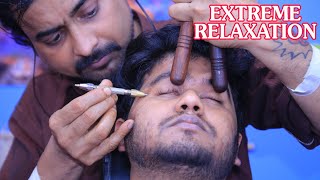 Extreme relaxing Indian head massage by relax king Biswajit barber  pin pen and gua sha ASMR [upl. by Ariajay]