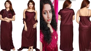 Flipkart Night Dress Review Unboxing Flipkart woman Satin Night Dress With Robe [upl. by Adnarrim58]