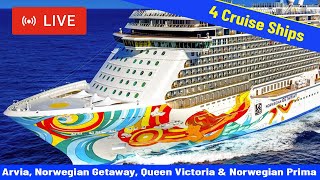 SHIPS TV  Arvia Norwegian Getaway Norwegian Prima amp Queen Victoria Cruise Ships Departing Port [upl. by Eirrehc]