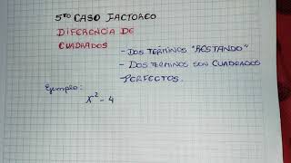 Casos de factoreo Quinto Caso Diferencia de Cuadrados [upl. by Letsyrk]