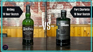 Ardbeg 10 year Scotch Whiskey VS Port Charlotte 10 Year Scotch Comparisons [upl. by Fernyak]