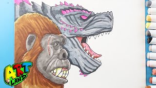 How to Draw Godzilla and Kong Team Up  Godzilla x Kong The New Empire [upl. by Sylirama758]