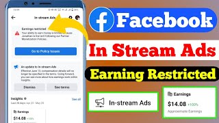 In Stream Ads Earning Restricted  In Stream Ads Facebook Monetization Earnings Restricted Facebook [upl. by Ysnil737]