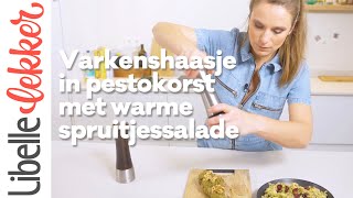 Klaar in 30 minuten varkenshaasje in pestokorst met warme spruitjessalade [upl. by Suirred]