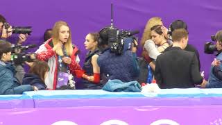 20180223 Zagitova amp Medvedeva hug their coaches [upl. by Aidua634]