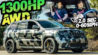 1300HP Jeep TrackHawk 060MPH in 20 Seconds quotCamoHawkquot BRUTAL AWD Launch [upl. by Rosana]