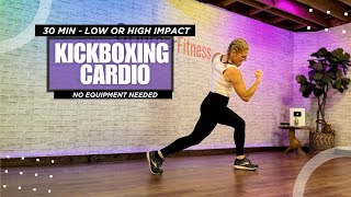 30 Min CARDIO KICKBOXING ALL STANDING  No Equipment Needed [upl. by Sinnod]