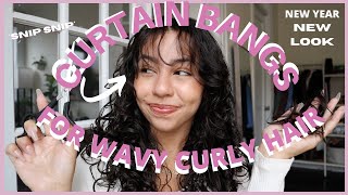 HOW I CUT AND STYLE SHORT CURTAIN BANGS ON WAVYCURLY HAIR FOLLOWING MANES BY MELL VIDEO [upl. by Eadahc]