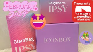 IPSY February 2024 Unbox amp Swatches GlamBag amp Boxycharm amp ICON giftedbyipsy ipsydotcom BoxyCharm [upl. by Ylrbmik]