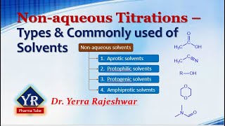 Nonaqueous Titrations  Types amp Commonly used Solvents  YR Pharma Tube  Dr Yerra Rajeshwar [upl. by Fretwell]