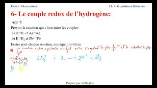 Ch 1 oxydation et Reduction Partie 4 Couple ox red de lhydrogene [upl. by Yanal]