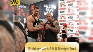 Olivier Richters 7ft2 bodybuilder Giant against giant Martyn Ford amp Hafthor BjornssonTV appearance [upl. by Eenalem]