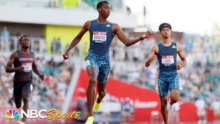 A Usain Bolt record falls as high schooler Knighton beats Noah Lyles AGAIN in 200m trials semi [upl. by Irret]