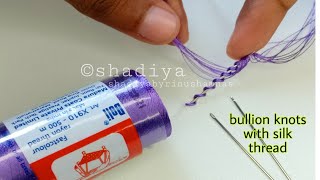 Bullion knot tutorial with silk threadhand embroidery bullion stitch for beginners [upl. by Garin]