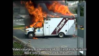 STATter911com Explosion lifts roof off burning ambulance in Mt Rainier MD [upl. by Flore]