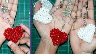 DIY  How To Make a Keychain  Beaded Keychains ♥ LoveHeart Shape Keychain ♥ [upl. by Eignav]