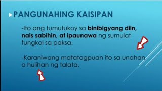 PANGUNAHIN AT PANTULONG NA KAISIPAN  FILIPINO 8  KAHULUGAN AT HALIMBAWA [upl. by Ennirroc]