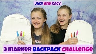 3 Marker Backpack Challenge  Fun Back to School DIY  Jacy and Kacy [upl. by Hseyaj]