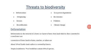 Threats to Biodiversity  Deforestation Over grazing Bio invasion ecosystem degradation [upl. by Conlon]