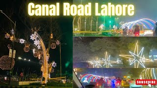 Canal Road Lahore Night View💕 Lights amp Decorations On Roads Lahore Lahore hai😍 [upl. by Ogren]