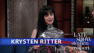 Krysten Ritter Teaches Stephen How To Knit Or Tries [upl. by Olemrac]