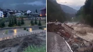 Bomba dacqua a Cogne paese isolato e strade allagate [upl. by Enileqcaj]