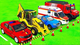 TRANSPORTING LAND ROVER DODGE BMW MERCEDES AUDI POLICE CARS INTO GARAGES  FS 22 KN GAME 00021 [upl. by Corina]