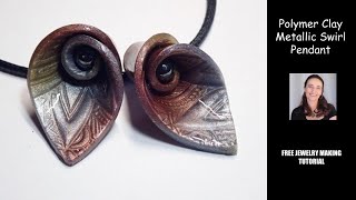 Polymer Clay Metallic Swirl Pendant  Free Jewelry Making Tutorial [upl. by Anselma]