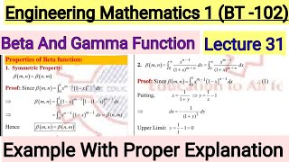 Beta And Gamma Function  Engineering Mathematics 1  RGPV BTech 1st Year Mathematics 1  Lec 31 [upl. by Ahseinaj901]