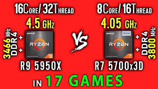 Ryzen 9 5950x vs Ryzen 7 5700x3D Test in 17 Games or R9 5950x vs R7 5800x3D [upl. by Nadiya]