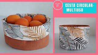 TUTORIAL  DIY  Cómo hacer una cesta circular  cesta circular de tela [upl. by Refynnej]