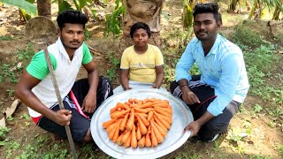 15 KG CARROT HALWA IN VILLAGE STYLEcarrot halwa recepie in tamil village boys cooking [upl. by Onoitna]