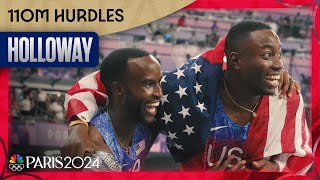 Grant Holloway TRIUMPHS for mens 110m hurdles crown Daniel Roberts snags silver  Paris Olympics [upl. by Stephanus]