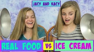 Real Food vs Ice Cream Challenge  Jacy and Kacy [upl. by Gniliem]