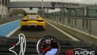 Ferrari 458 Speciale VS Nissan GTR  Club 911 IDF  Magny Cours F1 [upl. by Aylatan]