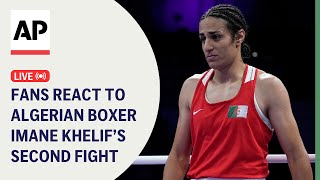 LIVE Fans react to Algerian boxer Imane Khelifs fight at the Paris Olympics [upl. by Brocky]