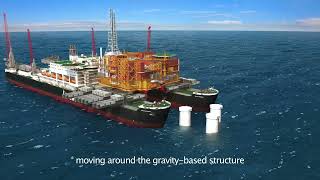 Pioneering Spirit installing topsides on a GBS animation [upl. by Hilar]