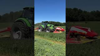 Deutz Fahr 6215 tractor with Pottinger triple mowers [upl. by Cusick]